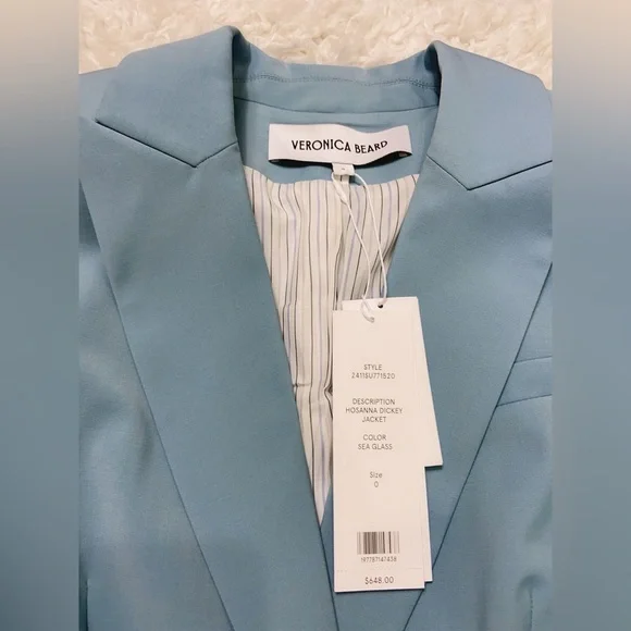 NWT $648 Veronica Beard Hosanna Virgin Wool Blend Dickey Jacket Sea Glass - Picture 7 of 10